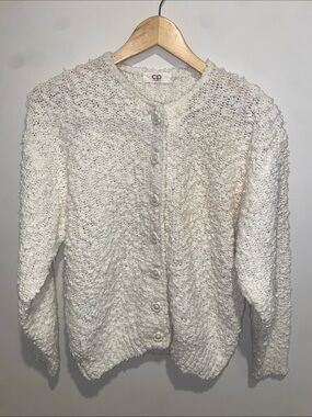 CP White Textured Knit Button-Front Cardigan